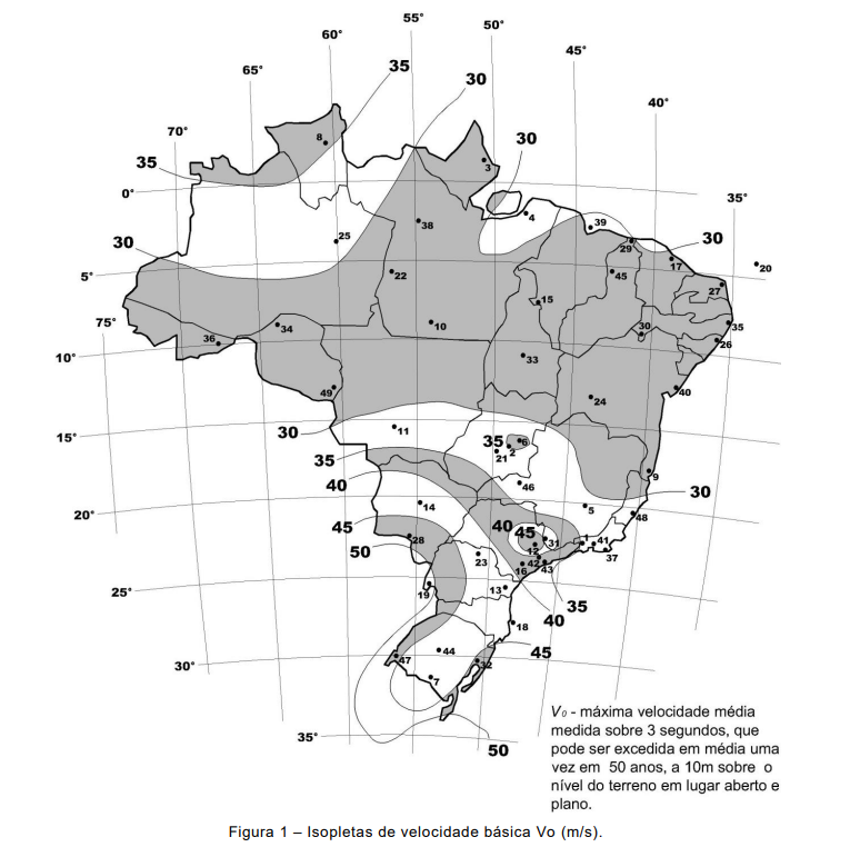 Mapa de isopletas de vento